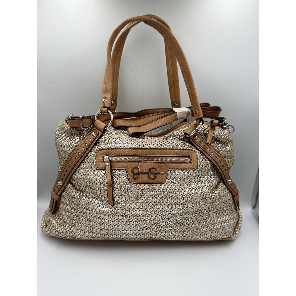 Jessica Simpson Christina Satchel Shoulder Bag Tan Straw Faux Leather Tassel NWT